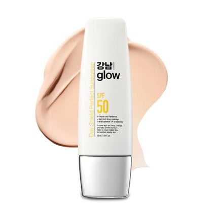 GANGNAM GLOW Day Shield Perfect Sunscreen SPF 50 - Tinted Mineral Sunscreen with Zinc Oxide, Sheer Moisturizer for Face, Broad Spectrum, Korean Skincare, 1.69 fl oz Avelisse