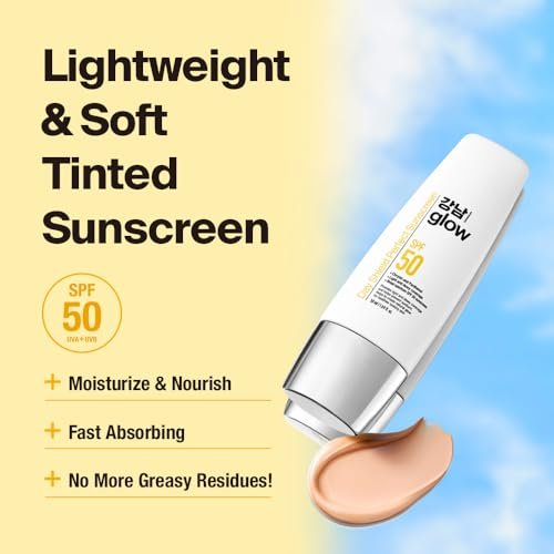 GANGNAM GLOW Day Shield Perfect Sunscreen SPF 50 - Tinted Mineral Sunscreen with Zinc Oxide, Sheer Moisturizer for Face, Broad Spectrum, Korean Skincare, 1.69 fl oz Avelisse