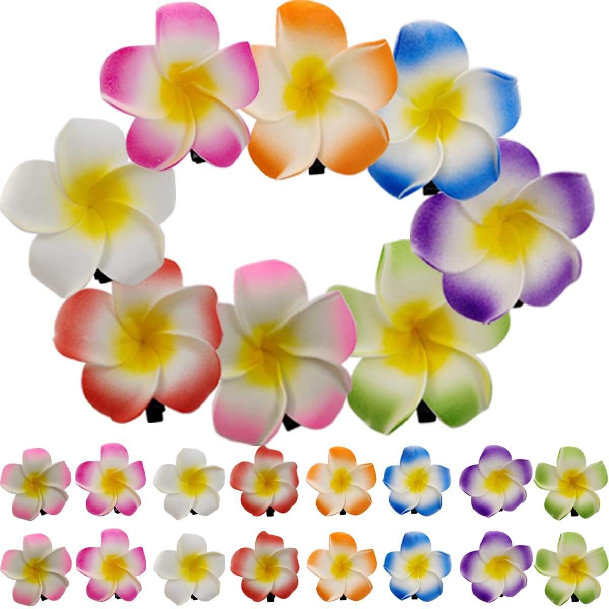 ROYHOO 40-Piece Frangipani Artificial Foam Hair Clips – Tropical Wedding & Luau Party Decorations (Multicolor) Avelisse
