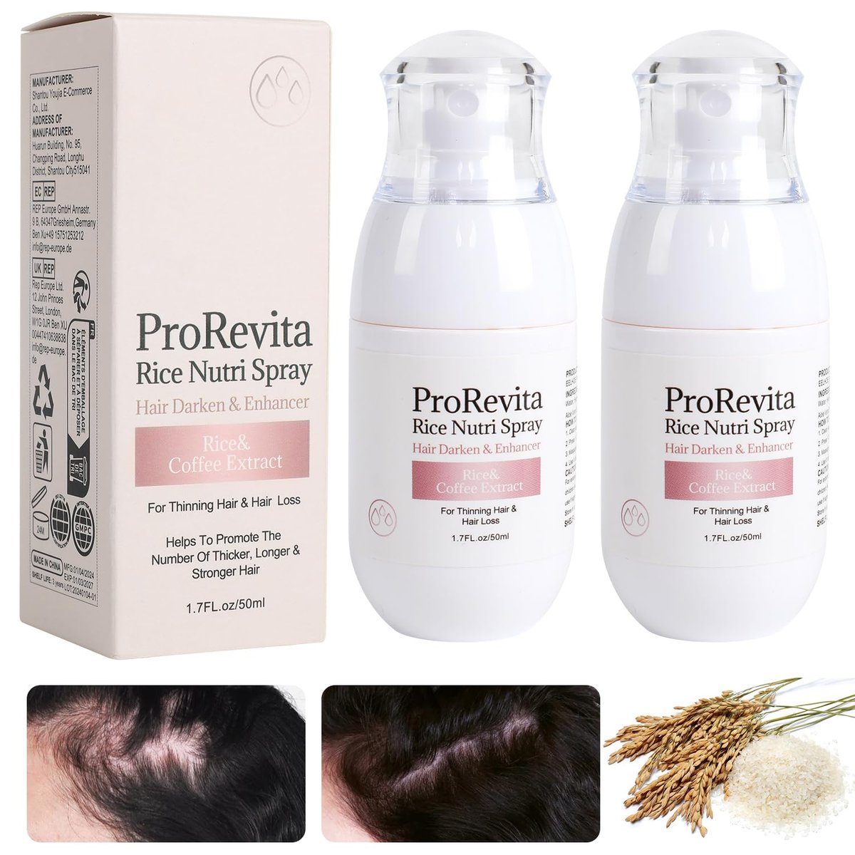 Daioai 2-Pack Natural Rice Water Hair Growth Spray for Thinning Hair - 1.69 Fl Oz Each Avelisse