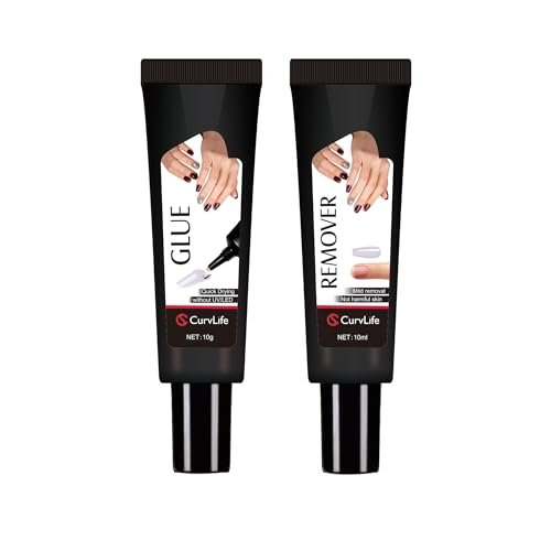 Curvlife Quick Drying 10g Semi Solid Nail Glue + 10ml Remover for Press On Nails – No UV Lamp Needed, Long Lasting Fake Acrylic Nails Kit Gel Avelisse