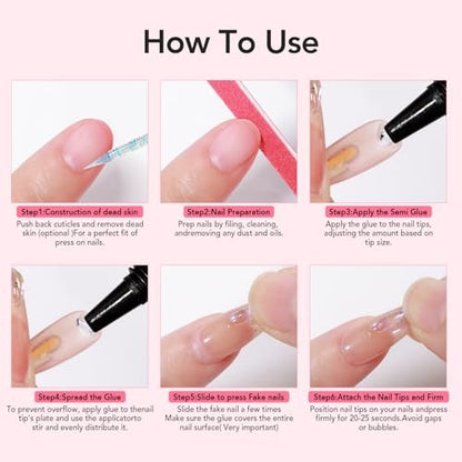 Curvlife Quick Drying 10g Semi Solid Nail Glue + 10ml Remover for Press On Nails – No UV Lamp Needed, Long Lasting Fake Acrylic Nails Kit Gel Avelisse