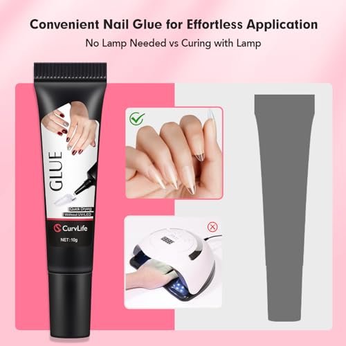 Curvlife Quick Drying 10g Semi Solid Nail Glue + 10ml Remover for Press On Nails – No UV Lamp Needed, Long Lasting Fake Acrylic Nails Kit Gel Avelisse