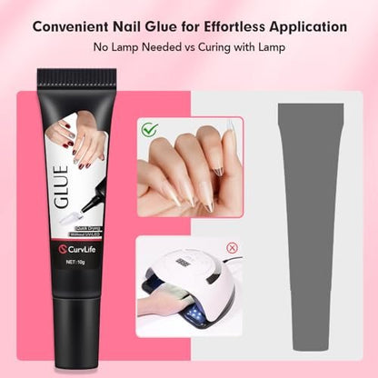 Curvlife Quick Drying 10g Semi Solid Nail Glue + 10ml Remover for Press On Nails – No UV Lamp Needed, Long Lasting Fake Acrylic Nails Kit Gel Avelisse
