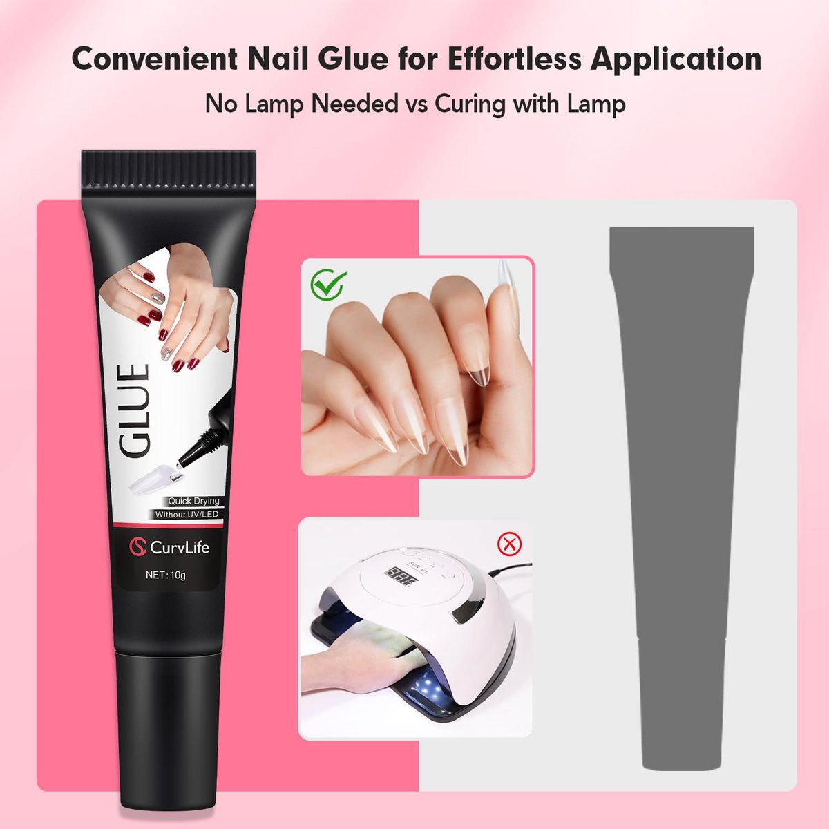 Curvlife Quick Drying 10g Semi Solid Nail Glue + 10ml Remover for Press On Nails – No UV Lamp Needed, Long Lasting Fake Acrylic Nails Kit Gel Avelisse