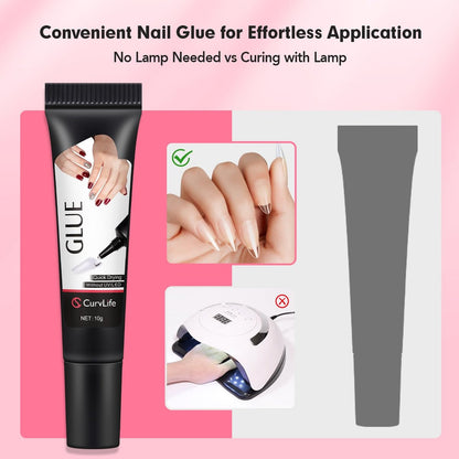 Curvlife Quick Drying 10g Semi Solid Nail Glue + 10ml Remover for Press On Nails – No UV Lamp Needed, Long Lasting Fake Acrylic Nails Kit Gel Avelisse