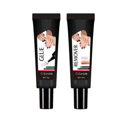 Curvlife Quick Drying 10g Semi Solid Nail Glue + 10ml Remover for Press On Nails – No UV Lamp Needed, Long Lasting Fake Acrylic Nails Kit Gel Avelisse