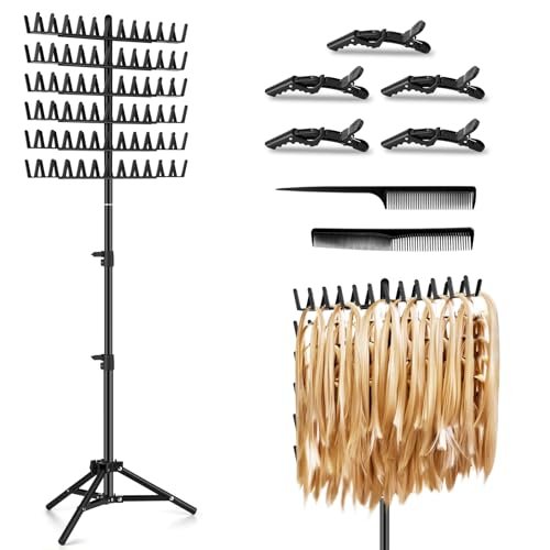 JANMPASK Braiding Hair Rack Height Adjustable 144 Pegs - Braiding Rack Hair Extension Holder with Hair Braiding Tools Hair Divider Rack for Braiding Hair Separator Stand (Black) Avelisse