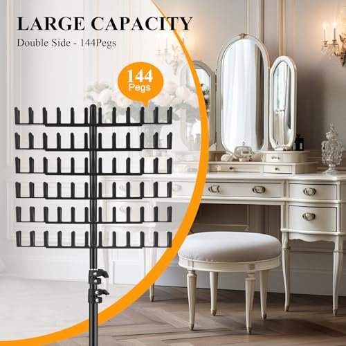 JANMPASK Braiding Hair Rack Height Adjustable 144 Pegs - Braiding Rack Hair Extension Holder with Hair Braiding Tools Hair Divider Rack for Braiding Hair Separator Stand (Black) Avelisse