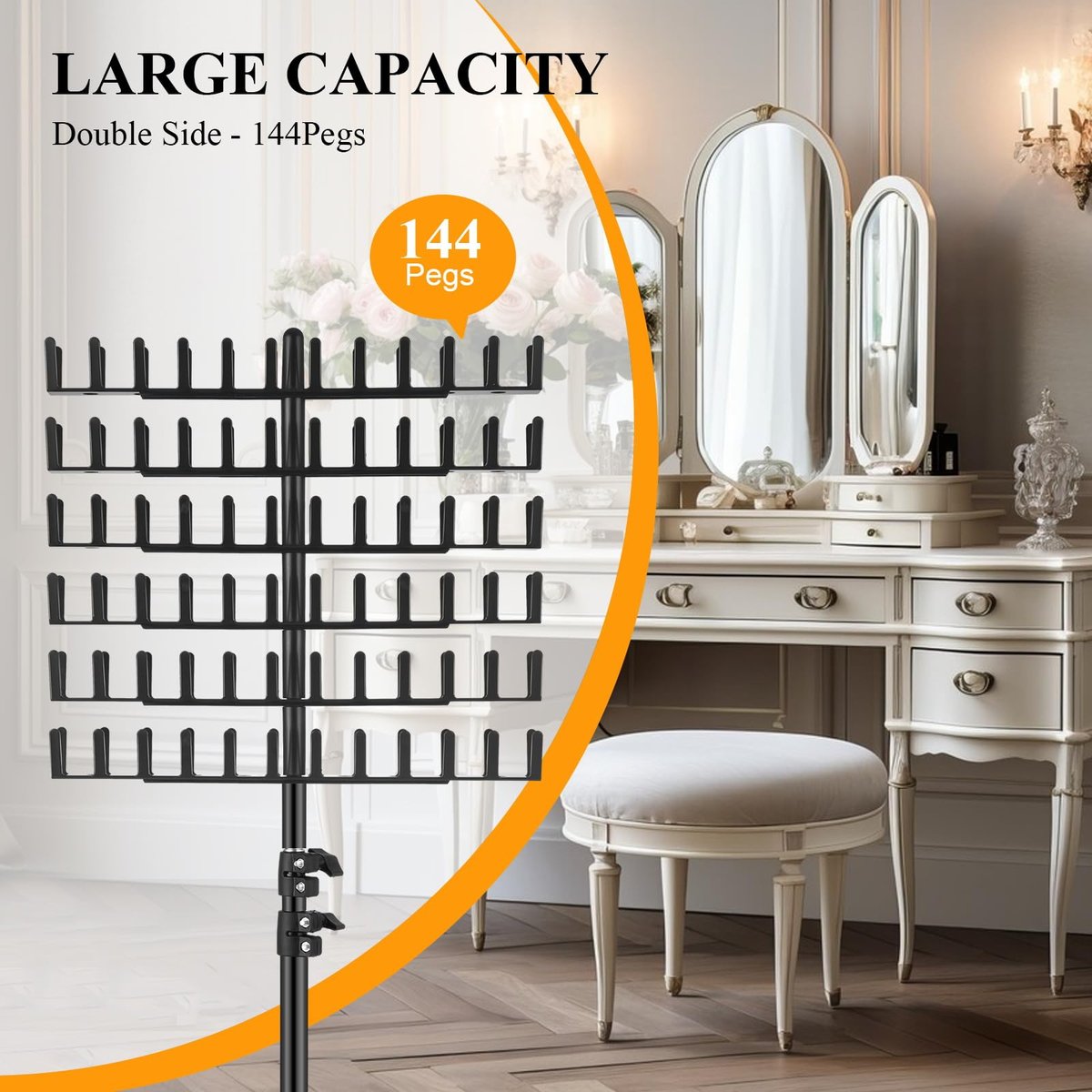 JANMPASK Braiding Hair Rack Height Adjustable 144 Pegs - Braiding Rack Hair Extension Holder with Hair Braiding Tools Hair Divider Rack for Braiding Hair Separator Stand (Black) Avelisse