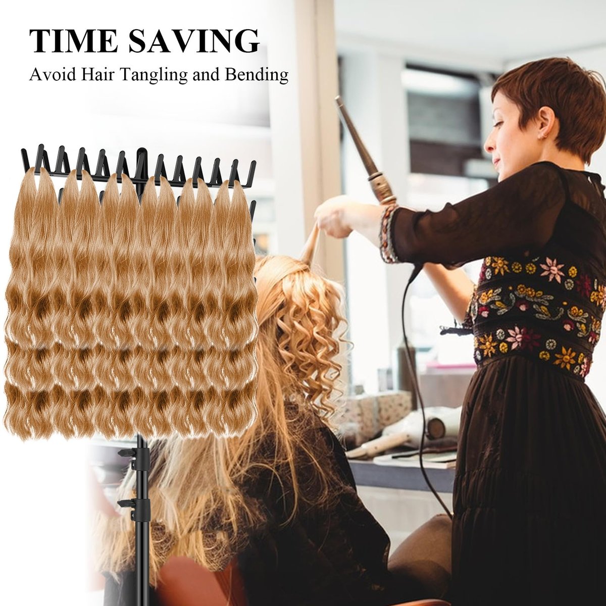JANMPASK Braiding Hair Rack Height Adjustable 144 Pegs - Braiding Rack Hair Extension Holder with Hair Braiding Tools Hair Divider Rack for Braiding Hair Separator Stand (Black) Avelisse
