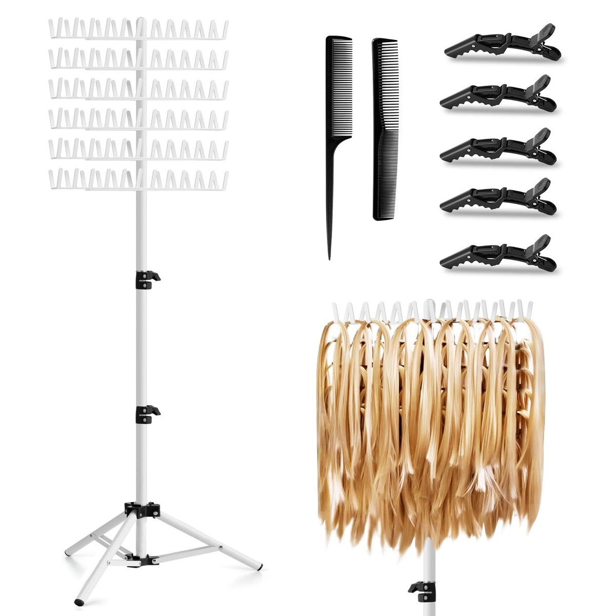 JANMPASK Braiding Hair Rack – 144 Pegs Height Adjustable Hair Extension Holder with Tools, Easy Assembly Avelisse