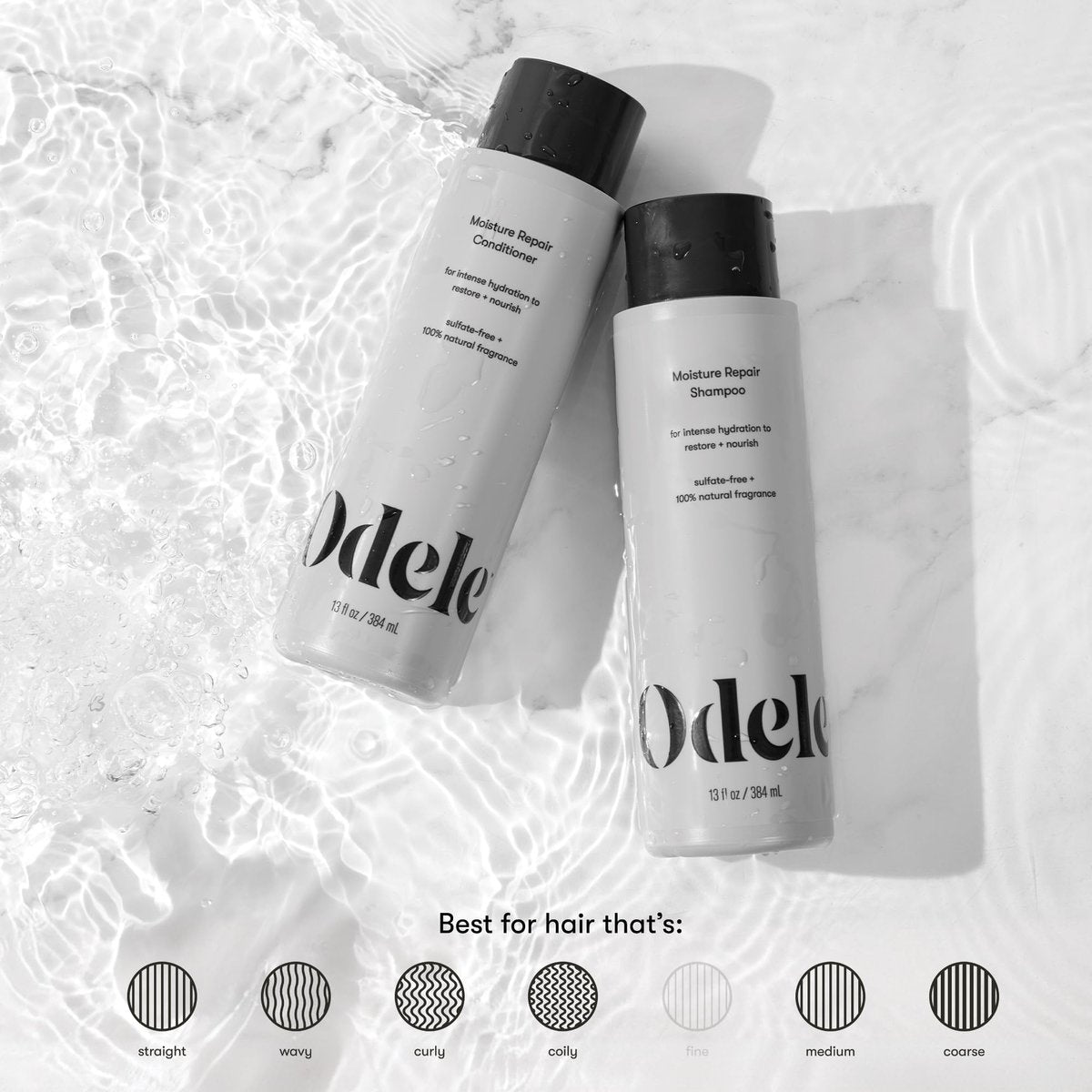 Odele Moisture Repair Sulfate-Free Shampoo & Conditioner Set – Intense Hydration for Dry or Damaged Hair, 13 Fl Oz Each (2-Pack) Avelisse