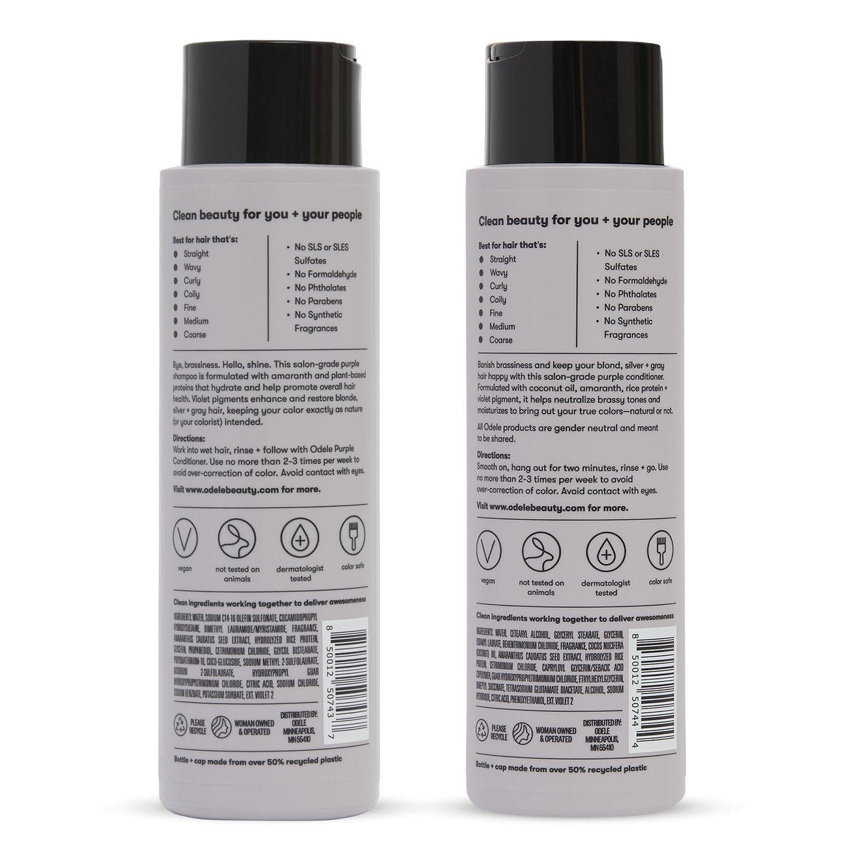Odele Sulfate-Free Purple Shampoo & Conditioner Set for Blonde, Silver & Gray Hair - 13 Fl Oz Each (2-Pack) - Neutralizes Brassy Tones Avelisse