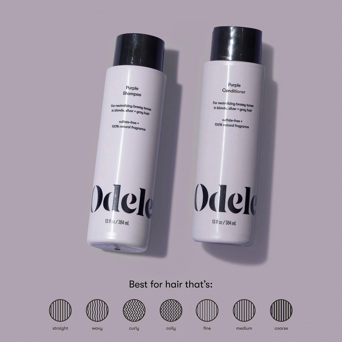 Odele Sulfate-Free Purple Shampoo & Conditioner Set for Blonde, Silver & Gray Hair - 13 Fl Oz Each (2-Pack) - Neutralizes Brassy Tones Avelisse