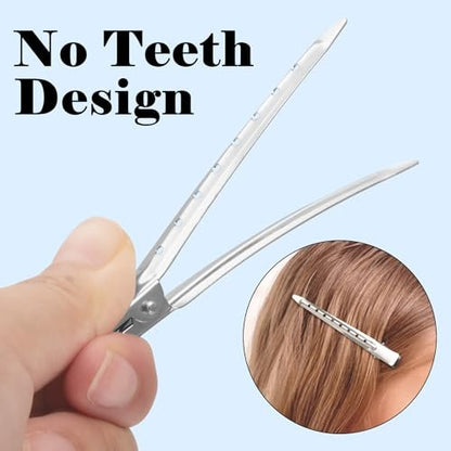 Gingbiss 24 Pcs Duck Billed Hair Clips for Styling Sectioning, 3.5 inch Metal Alligator Hair Clips for Women, Pin Curl Clips for Hair Roller, Salon, Bows DIY, Silver