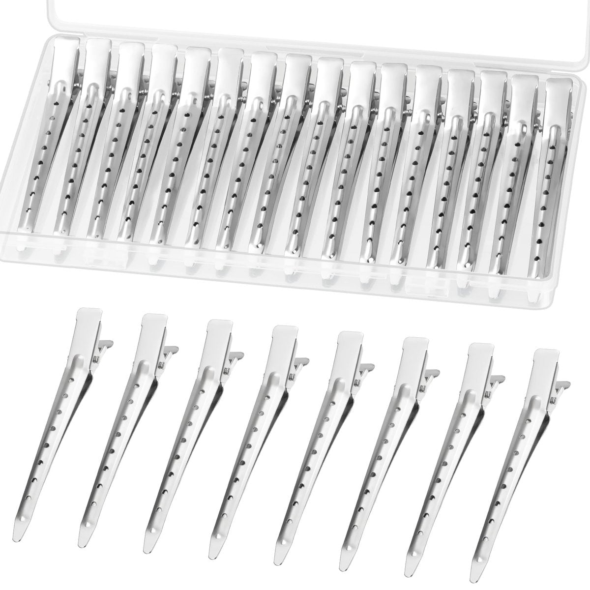 Gingbiss 24 Pcs Duck Billed Hair Clips for Styling Sectioning, 3.5 inch Metal Alligator Hair Clips for Women, Pin Curl Clips for Hair Roller, Salon, Bows DIY, Silver - görsel 1