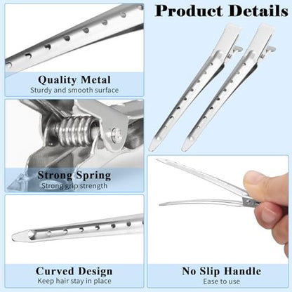 Gingbiss 24 Pcs Duck Billed Hair Clips for Styling Sectioning, 3.5 inch Metal Alligator Hair Clips for Women, Pin Curl Clips for Hair Roller, Salon, Bows DIY, Silver