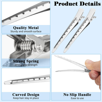 Gingbiss 24 Pcs Duck Billed Hair Clips for Styling Sectioning, 3.5 inch Metal Alligator Hair Clips for Women, Pin Curl Clips for Hair Roller, Salon, Bows DIY, Silver