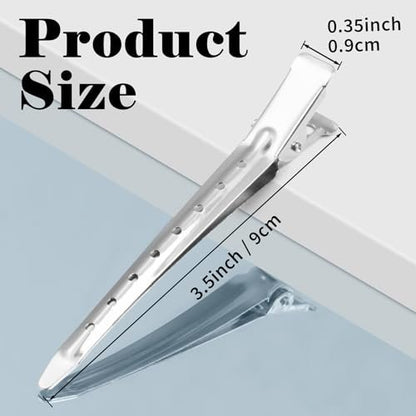 Gingbiss 24 Pcs Duck Billed Hair Clips for Styling Sectioning, 3.5 inch Metal Alligator Hair Clips for Women, Pin Curl Clips for Hair Roller, Salon, Bows DIY, Silver