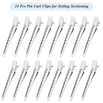 Gingbiss 24 Pcs Duck Billed Hair Clips for Styling Sectioning, 3.5 inch Metal Alligator Hair Clips for Women, Pin Curl Clips for Hair Roller, Salon, Bows DIY, Silver