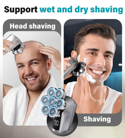 Gisaae Head Shaver for Bald Men - Upgraded 7D Electric Razor, Cordless Rechargeable, IPX7 Waterproof, Wet & Dry Bald Head Shaver with LED Display and Beard Grooming Kit Avelisse