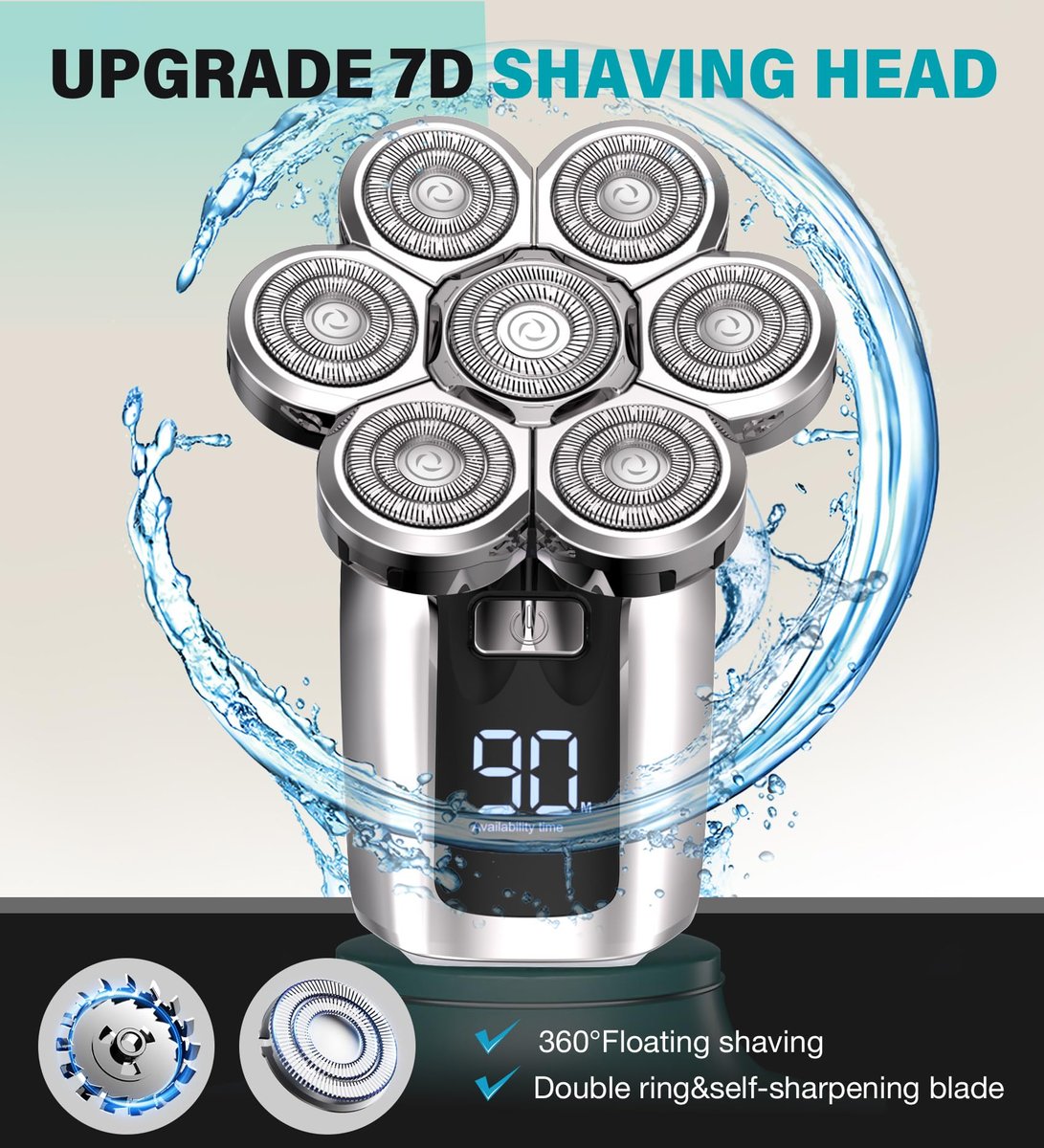 Gisaae Head Shaver for Bald Men - Upgraded 7D Electric Razor, Cordless Rechargeable, IPX7 Waterproof, Wet & Dry Bald Head Shaver with LED Display and Beard Grooming Kit Avelisse
