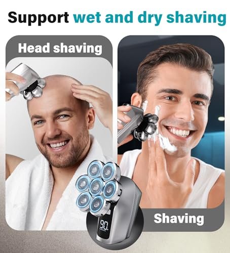 Gisaae Head Shaver for Bald Men - Upgraded 7D Electric Razor, Cordless Rechargeable, IPX7 Waterproof, Wet & Dry Bald Head Shaver with LED Display and Beard Grooming Kit Avelisse