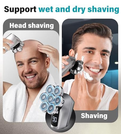 Gisaae Head Shaver for Bald Men - Upgraded 7D Electric Razor, Cordless Rechargeable, IPX7 Waterproof, Wet & Dry Bald Head Shaver with LED Display and Beard Grooming Kit Avelisse