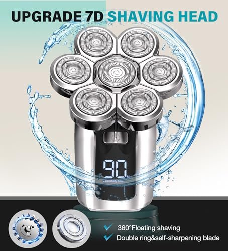 Gisaae Head Shaver for Bald Men - Upgraded 7D Electric Razor, Cordless Rechargeable, IPX7 Waterproof, Wet & Dry Bald Head Shaver with LED Display and Beard Grooming Kit Avelisse