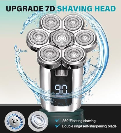 Gisaae Head Shaver for Bald Men - Upgraded 7D Electric Razor, Cordless Rechargeable, IPX7 Waterproof, Wet & Dry Bald Head Shaver with LED Display and Beard Grooming Kit Avelisse