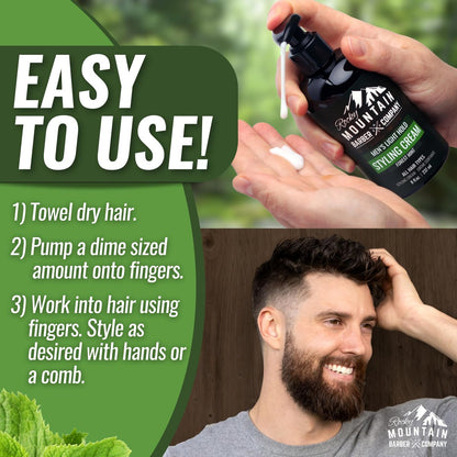 Men's Hair Styling Cream – Quick Styling with Light Reworkable Hold & Low Shine – No Artificial Fragrance – 8 oz