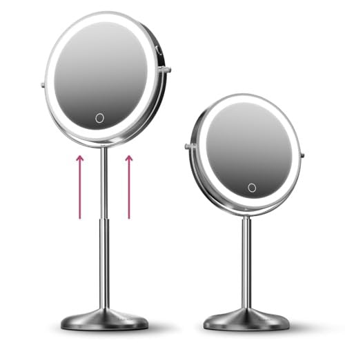 Fancii 9-Inch Lighted Makeup Mirror - Height Adjustable, 10X/1X Magnification, Rechargeable LED Vanity Mirror with Stand Avelisse