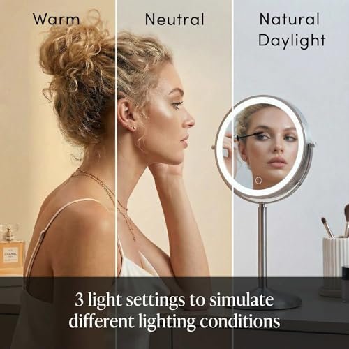 Fancii 9-Inch Lighted Makeup Mirror - Height Adjustable, 10X/1X Magnification, Rechargeable LED Vanity Mirror with Stand Avelisse