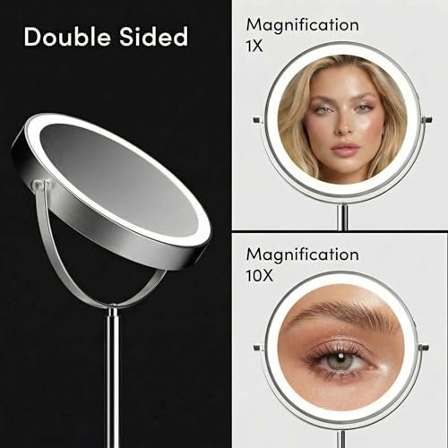Fancii 9-Inch Lighted Makeup Mirror - Height Adjustable, 10X/1X Magnification, Rechargeable LED Vanity Mirror with Stand Avelisse