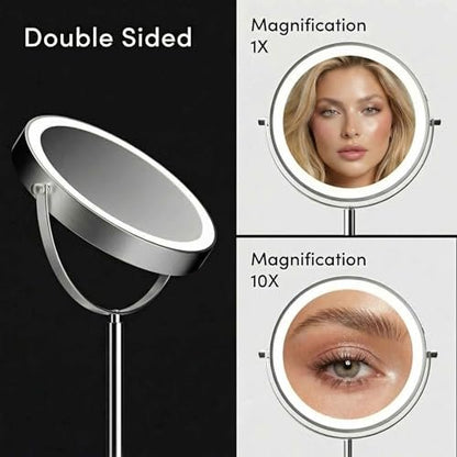 Fancii 9-Inch Lighted Makeup Mirror - Height Adjustable, 10X/1X Magnification, Rechargeable LED Vanity Mirror with Stand Avelisse
