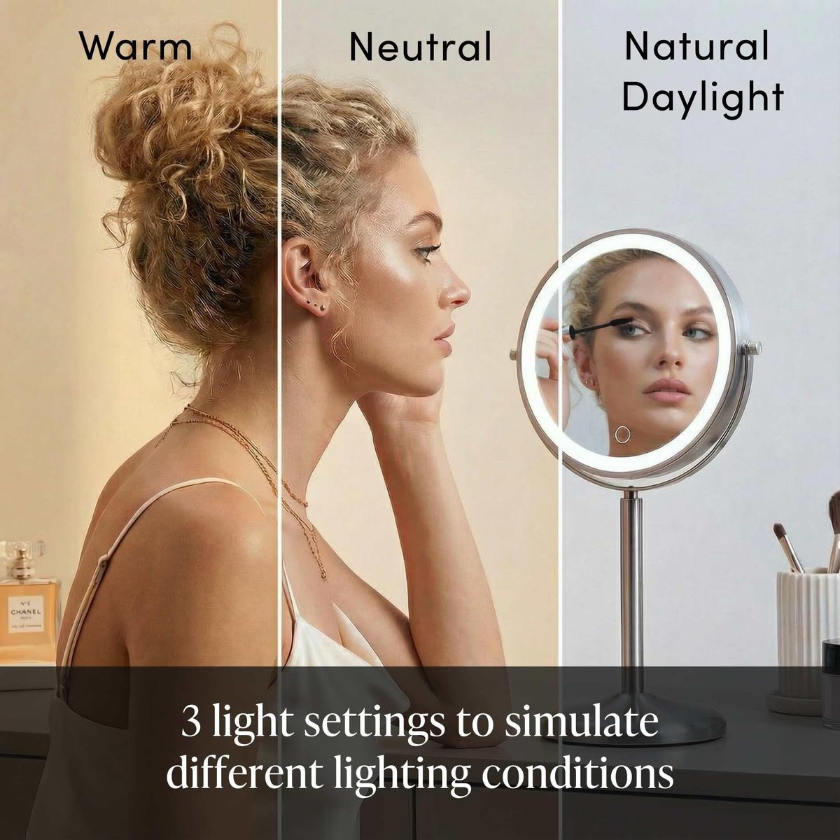 Fancii 9-Inch Lighted Makeup Mirror - Height Adjustable, 10X/1X Magnification, Rechargeable LED Vanity Mirror with Stand Avelisse