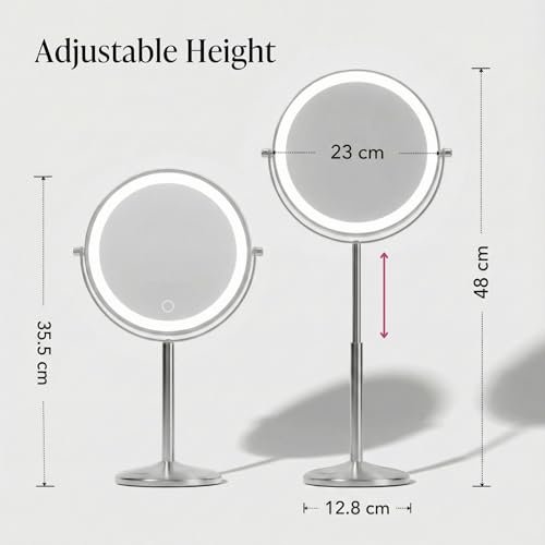 Fancii 9-Inch Lighted Makeup Mirror - Height Adjustable, 10X/1X Magnification, Rechargeable LED Vanity Mirror with Stand Avelisse
