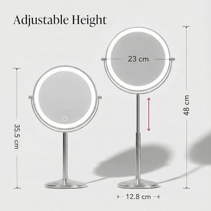 Fancii 9-Inch Lighted Makeup Mirror - Height Adjustable, 10X/1X Magnification, Rechargeable LED Vanity Mirror with Stand Avelisse