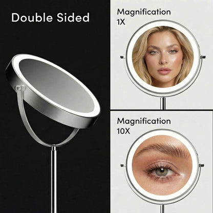 Fancii 9-Inch Lighted Makeup Mirror - Height Adjustable, 10X/1X Magnification, Rechargeable LED Vanity Mirror with Stand Avelisse