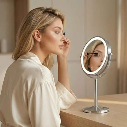 Fancii 9-Inch Lighted Makeup Mirror - Height Adjustable, 10X/1X Magnification, Rechargeable LED Vanity Mirror with Stand Avelisse