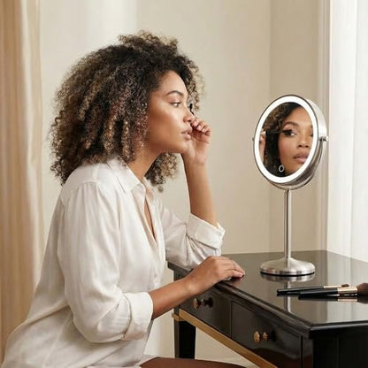 Fancii 9-Inch Lighted Makeup Mirror - Height Adjustable, 10X/1X Magnification, Rechargeable LED Vanity Mirror with Stand Avelisse