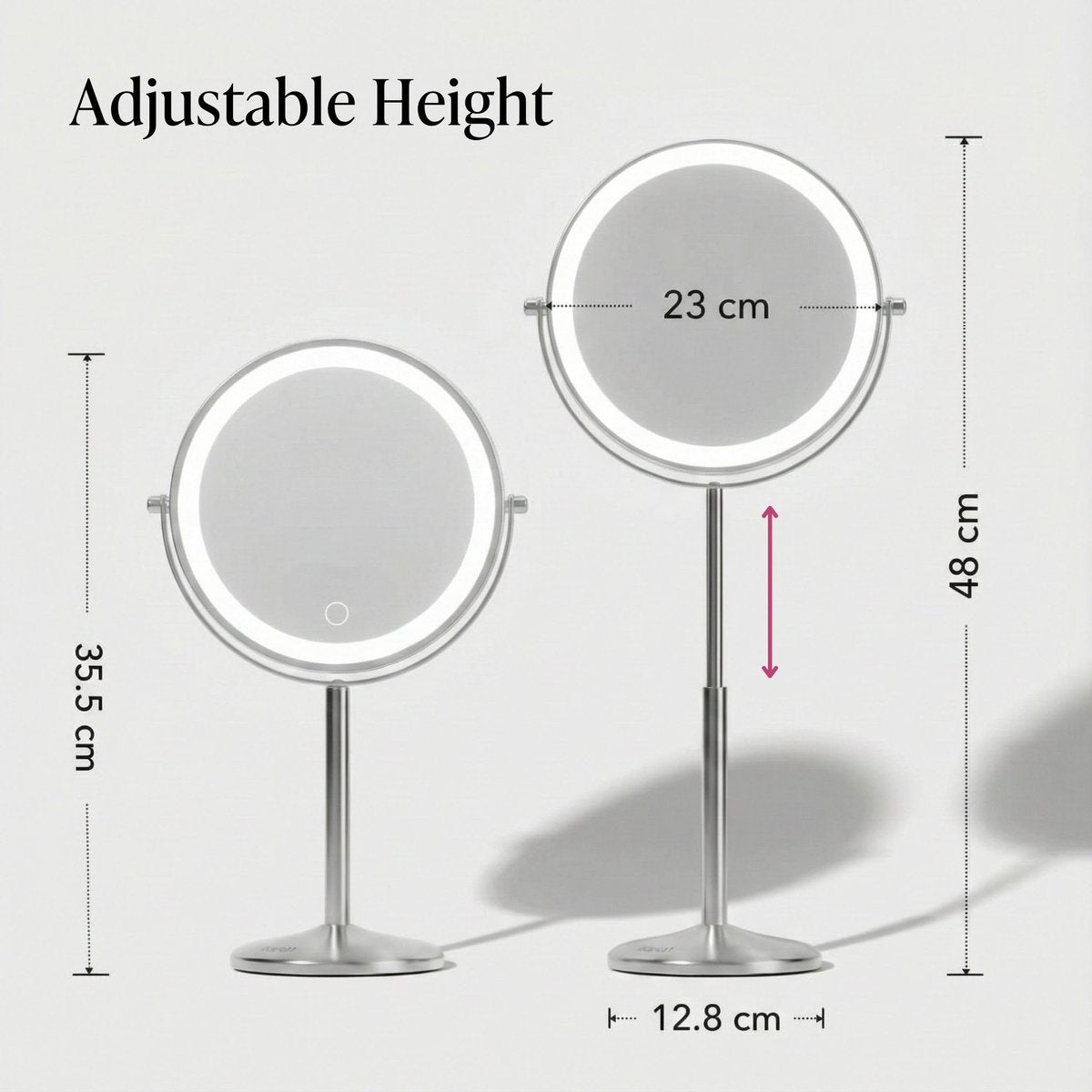 Fancii 9-Inch Lighted Makeup Mirror - Height Adjustable, 10X/1X Magnification, Rechargeable LED Vanity Mirror with Stand Avelisse