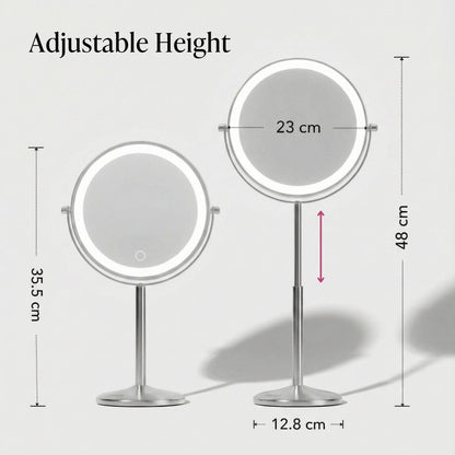 Fancii 9-Inch Lighted Makeup Mirror - Height Adjustable, 10X/1X Magnification, Rechargeable LED Vanity Mirror with Stand Avelisse