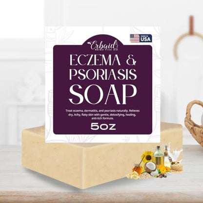 Eczema Soap Bar for Face and Body – All Natural Dermatitis, Psoriasis Treatment for Dry Itchy Sensitive Skin Relief – Gentle Detoxifying, Healing, Anti-Itch, Oatmeal Goat Milk Wash for Kids & Adults