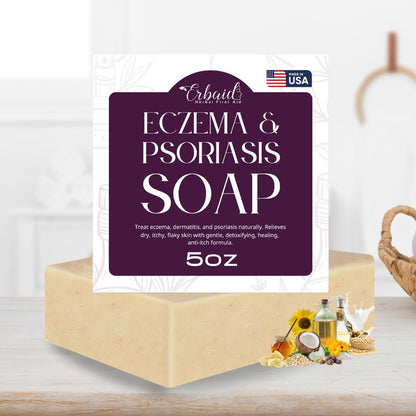 Eczema Soap Bar for Face and Body – All Natural Dermatitis, Psoriasis Treatment for Dry Itchy Sensitive Skin Relief – Gentle Detoxifying, Healing, Anti-Itch, Oatmeal Goat Milk Wash for Kids & Adults