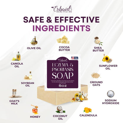 Eczema Soap Bar for Face and Body – All Natural Dermatitis, Psoriasis Treatment for Dry Itchy Sensitive Skin Relief – Gentle Detoxifying, Healing, Anti-Itch, Oatmeal Goat Milk Wash for Kids & Adults