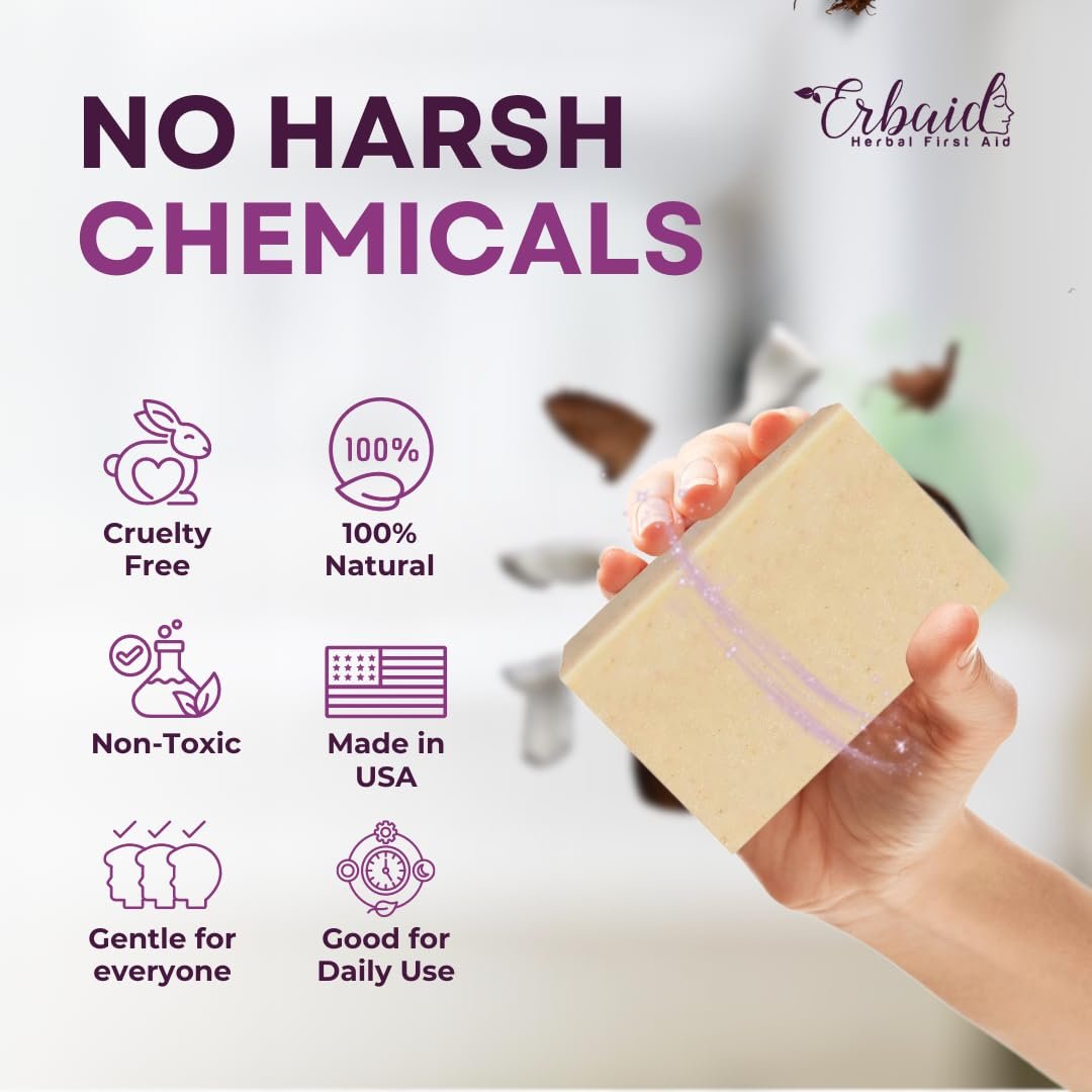 Eczema Soap Bar for Face and Body – All Natural Dermatitis, Psoriasis Treatment for Dry Itchy Sensitive Skin Relief – Gentle Detoxifying, Healing, Anti-Itch, Oatmeal Goat Milk Wash for Kids & Adults - görsel 7