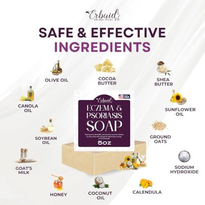 Eczema Soap Bar for Face and Body – All Natural Dermatitis, Psoriasis Treatment for Dry Itchy Sensitive Skin Relief – Gentle Detoxifying, Healing, Anti-Itch, Oatmeal Goat Milk Wash for Kids & Adults