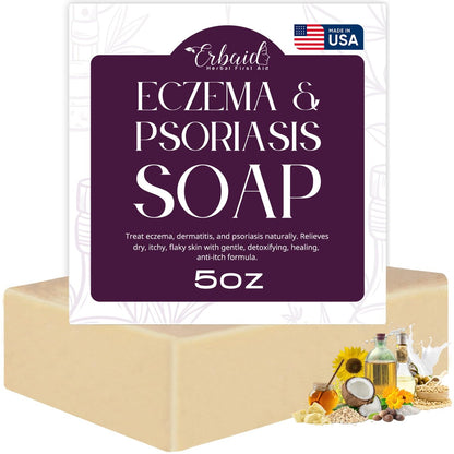 Eczema Soap Bar for Face and Body – All Natural Dermatitis, Psoriasis Treatment for Dry Itchy Sensitive Skin Relief – Gentle Detoxifying, Healing, Anti-Itch, Oatmeal Goat Milk Wash for Kids & Adults